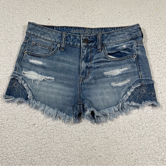 American Eagle Outfitters Pants - American Eagle Woman's 2 Jean Shorts Tom Girl Shortie Raw Hem Floral Distressed
